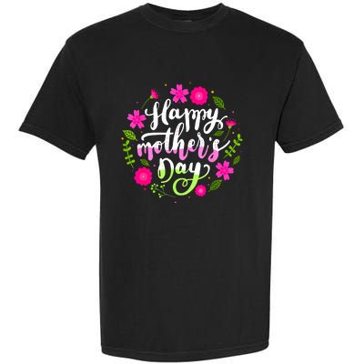 Happy Mother's Day With Floral Mom Mommy Grandma Garment-Dyed Heavyweight T-Shirt