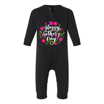 Happy Mother's Day With Floral Mom Mommy Grandma Infant Fleece One Piece