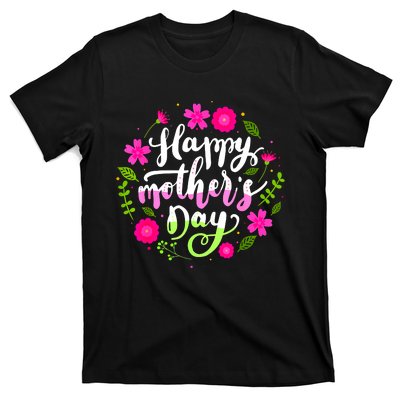 Happy Mother's Day With Floral Mom Mommy Grandma T-Shirt