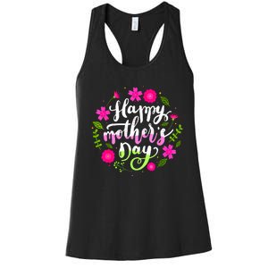 Happy Mother's Day With Floral Mom Mommy Grandma Women's Racerback Tank