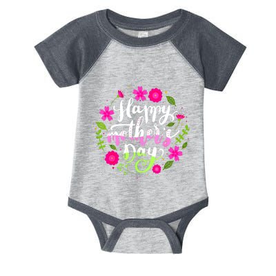 Happy Mother's Day With Floral Mom Mommy Grandma Infant Baby Jersey Bodysuit