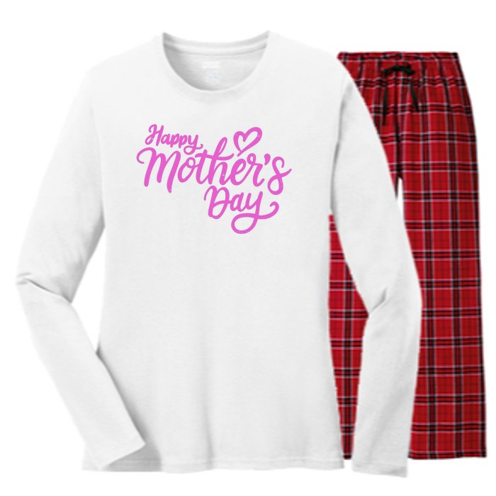 Happy Mothers Day Heart Cute Gift Women's Long Sleeve Flannel Pajama Set 