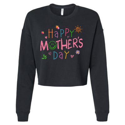 Happy Mothers Day For Baby Saying For Mom Cropped Pullover Crew