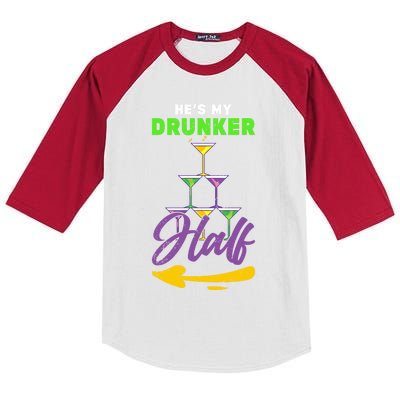 Hes My Drunker Half Funny Masquerade Mardi Gras Gift Kids Colorblock Raglan Jersey