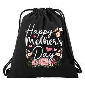 Happy MotherS Day Floral Celebration Drawstring Bag