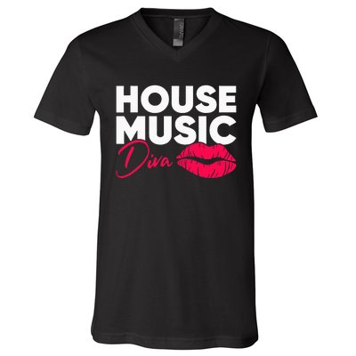 House Music Diva Dj Edm Festival Women V-Neck T-Shirt