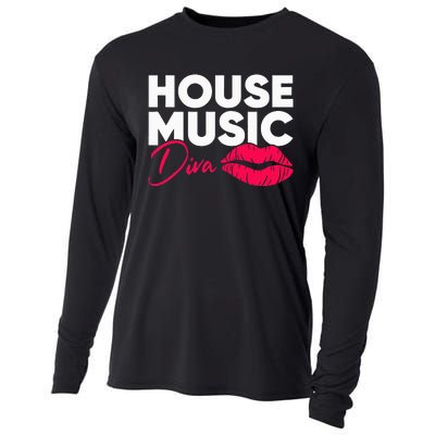 House Music Diva Dj Edm Festival Women Cooling Performance Long Sleeve Crew