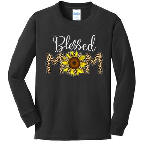 Happy Mother's Day Blessed Mom Sunflower Leopard Mama Kids Long Sleeve Shirt