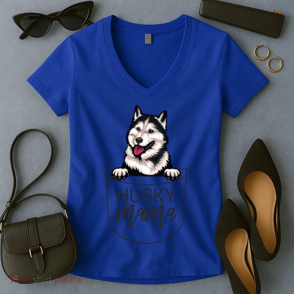 Husky Mama Dog Lover Funny Dog Mom Cute Dog Owner Funny Gift Women's V-Neck T-Shirt