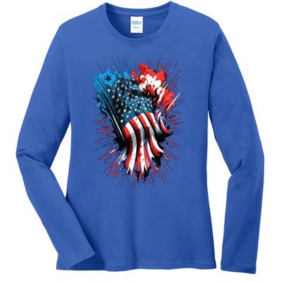 Happy Memorial Day Fireworks American Usa Flag 4th Of July Funny Gift Ladies Long Sleeve Shirt