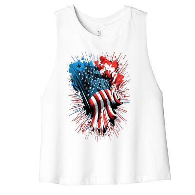 Happy Memorial Day Fireworks American Usa Flag 4th Of July Funny Gift Women's Racerback Cropped Tank