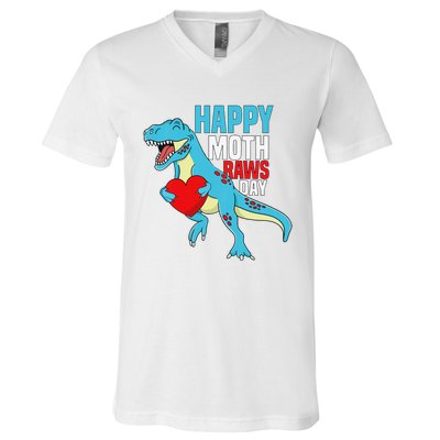 Happy Mother's Day Son For Mommy Rawr Trex Dino V-Neck T-Shirt