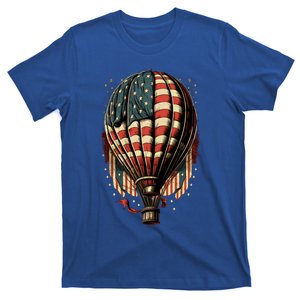 Happy Memorial Day Hot Air Balloon Usa American Flag Sunset Funny Gift T-Shirt