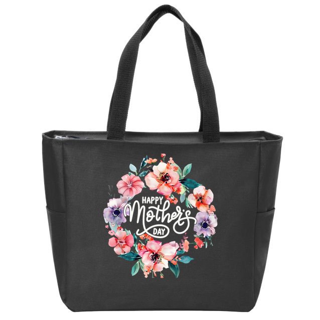 Happy Mothers Day Cute Floral Mom Grandma Zip Tote Bag