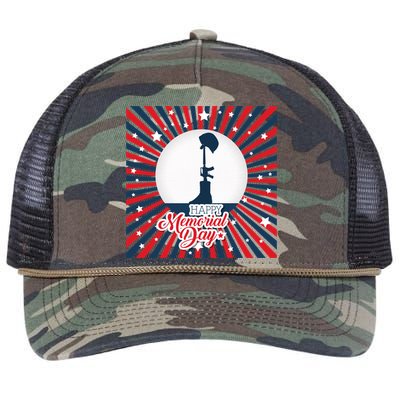 Happy Memorial Day Usa Patriotic Flag Gift Retro Rope Trucker Hat Cap