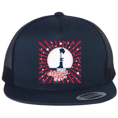 Happy Memorial Day Usa Patriotic Flag Gift Flat Bill Trucker Hat