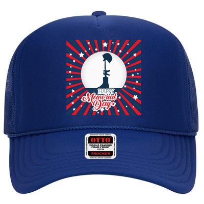 Happy Memorial Day Usa Patriotic Flag Gift High Crown Mesh Back Trucker Hat