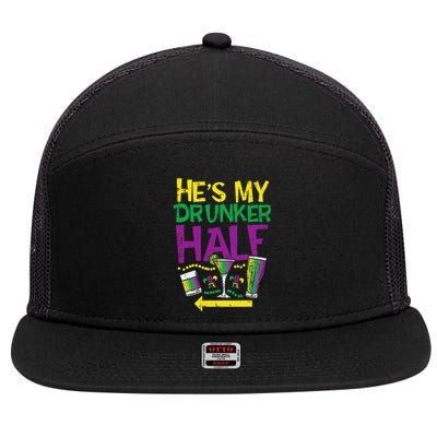 HeS My Drunker Half Matching Couple Friend Mardi Gras 7 Panel Mesh Trucker Snapback Hat