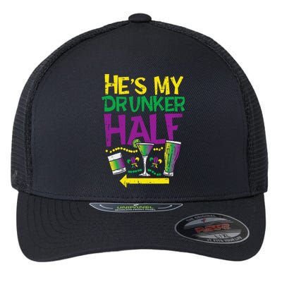 HeS My Drunker Half Matching Couple Friend Mardi Gras Flexfit Unipanel Trucker Cap