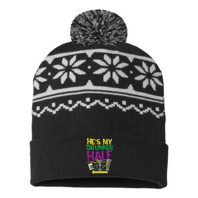 HeS My Drunker Half Matching Couple Friend Mardi Gras USA-Made Snowflake Beanie