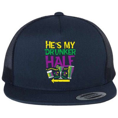 HeS My Drunker Half Matching Couple Friend Mardi Gras Flat Bill Trucker Hat