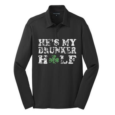 He's My Drunker Half Couples Irish St Patricks Day Women Silk Touch Performance Long Sleeve Polo