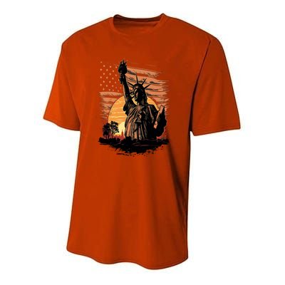 Happy Memorial Day Statue Of Liberty Nyc Usa Flag 4th Of Gift Youth Performance Sprint T-Shirt