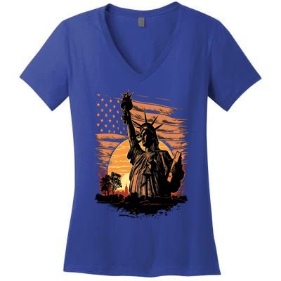 Happy Memorial Day Statue Of Liberty Nyc Usa Flag 4th Of Gift Women's V-Neck T-Shirt