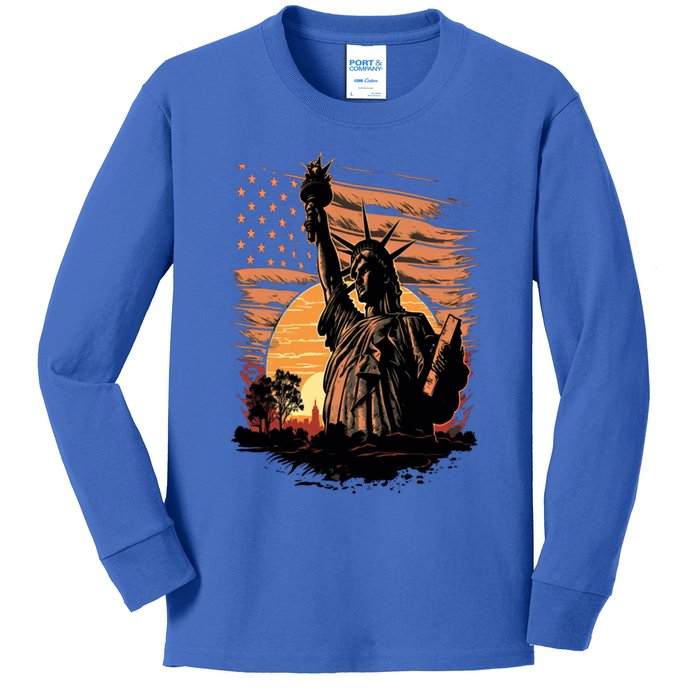 Happy Memorial Day Statue Of Liberty Nyc Usa Flag 4th Of Gift Kids Long Sleeve Shirt