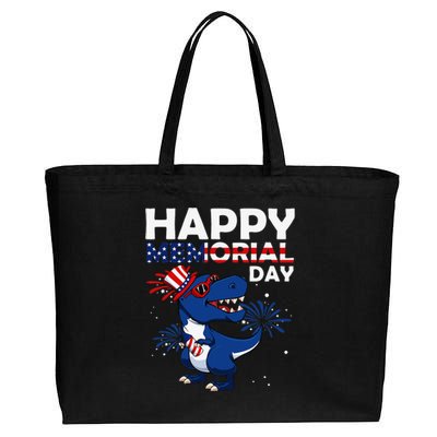 Happy Memorial Day 4th Of July Dinosaur American Flag Hat Cotton Canvas Jumbo Tote