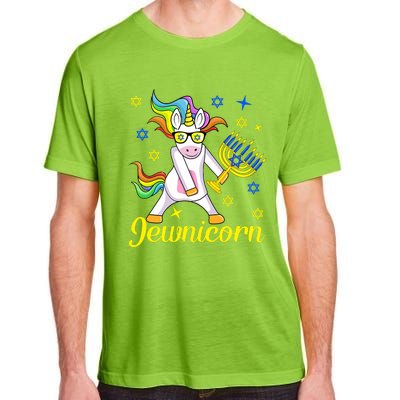 Hanukkah Menorah Dabbing Unicorn Funny Chanukah Jewish Gift Adult ChromaSoft Performance T-Shirt