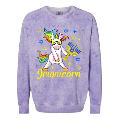 Hanukkah Menorah Dabbing Unicorn Funny Chanukah Jewish Gift Colorblast Crewneck Sweatshirt