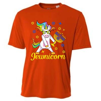 Hanukkah Menorah Dabbing Unicorn Funny Chanukah Jewish Gift Cooling Performance Crew T-Shirt