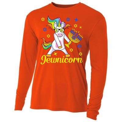 Hanukkah Menorah Dabbing Unicorn Funny Chanukah Jewish Gift Cooling Performance Long Sleeve Crew