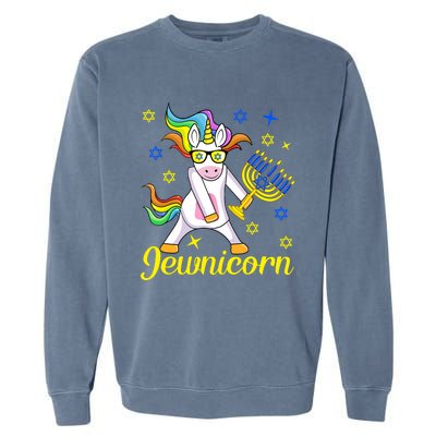 Hanukkah Menorah Dabbing Unicorn Funny Chanukah Jewish Gift Garment-Dyed Sweatshirt