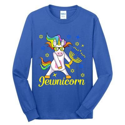 Hanukkah Menorah Dabbing Unicorn Funny Chanukah Jewish Gift Tall Long Sleeve T-Shirt