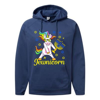 Hanukkah Menorah Dabbing Unicorn Funny Chanukah Jewish Gift Performance Fleece Hoodie