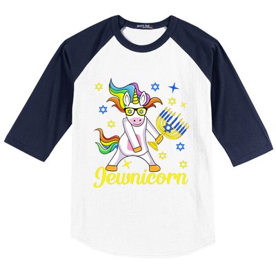 Hanukkah Menorah Dabbing Unicorn Funny Chanukah Jewish Gift Baseball Sleeve Shirt