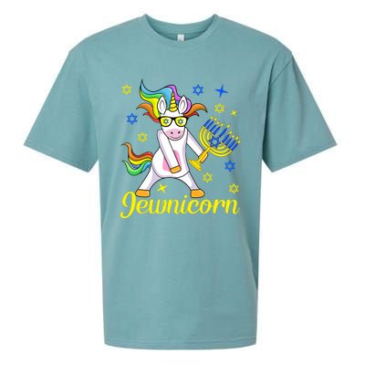 Hanukkah Menorah Dabbing Unicorn Funny Chanukah Jewish Gift Sueded Cloud Jersey T-Shirt