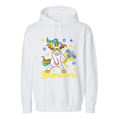 Hanukkah Menorah Dabbing Unicorn Funny Chanukah Jewish Gift Garment-Dyed Fleece Hoodie