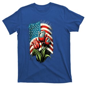 Happy Memorial Day Tulips Flower American Flag 4th Of July Cool Gift T-Shirt