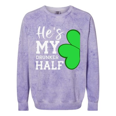 He's My Drunker Half Funny St Patricks Day Couple Shamrock Colorblast Crewneck Sweatshirt