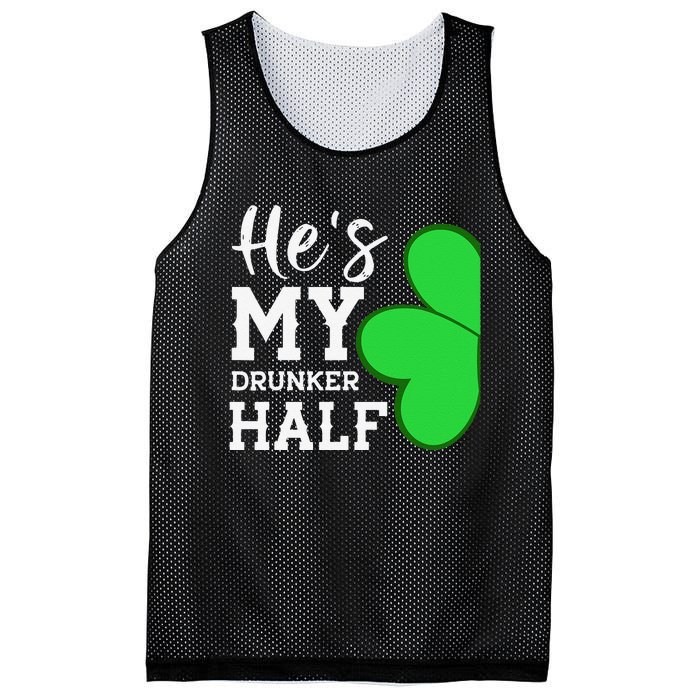 He's My Drunker Half Funny St Patricks Day Couple Shamrock Mesh Reversible Basketball Jersey Tank