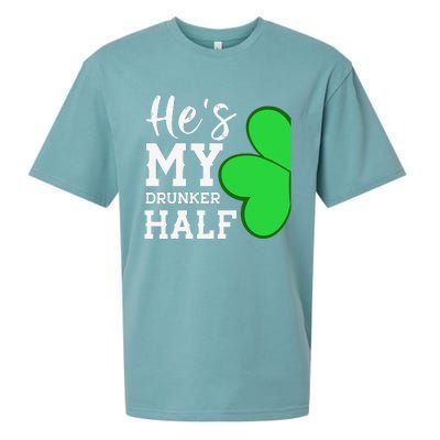 He's My Drunker Half Funny St Patricks Day Couple Shamrock Sueded Cloud Jersey T-Shirt