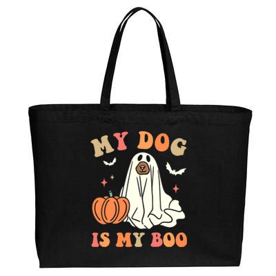 Halloween My Dog Is My Boo Spooky Season Ghost Cotton Canvas Jumbo Tote