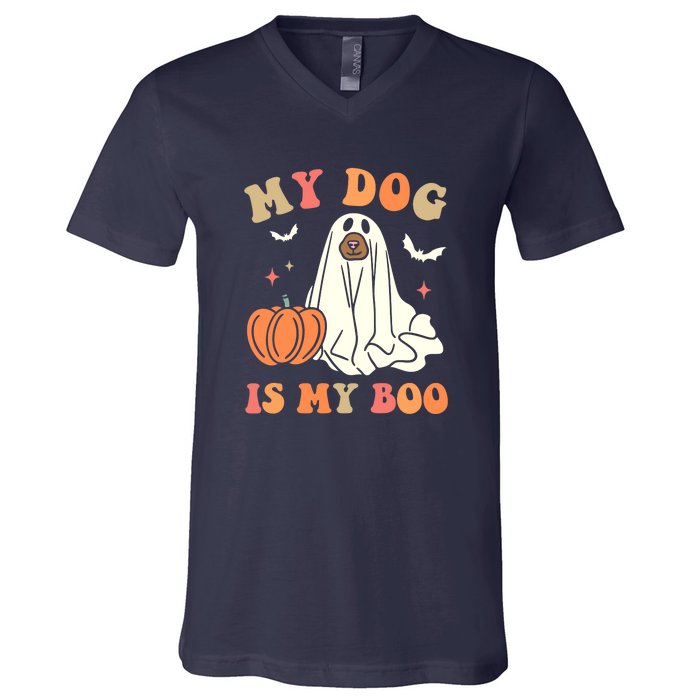 Halloween My Dog Is My Boo Spooky Season Ghost V-Neck T-Shirt