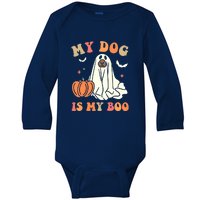 Halloween My Dog Is My Boo Spooky Season Ghost Baby Long Sleeve Bodysuit