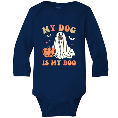 Halloween My Dog Is My Boo Spooky Season Ghost Baby Long Sleeve Bodysuit