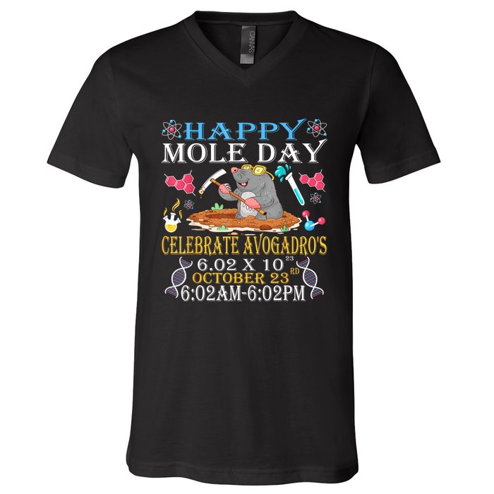 Happy Mole Day Celebrate AvogadroS Mole 6.02 X 10 October V-Neck T-Shirt