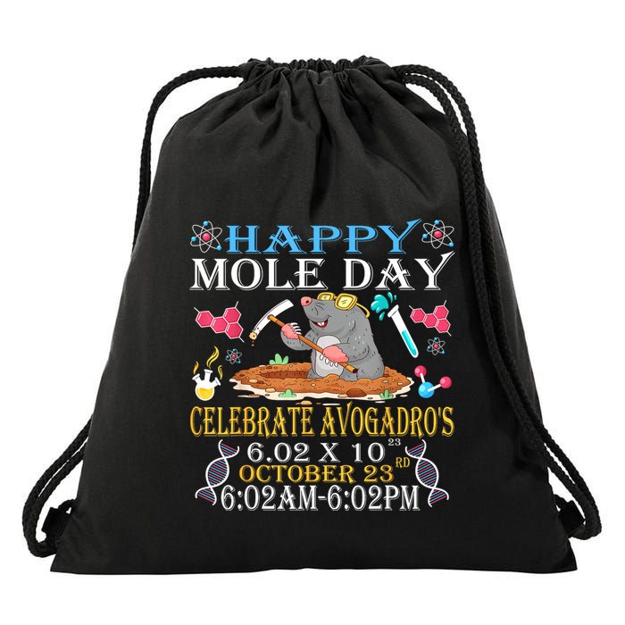 Happy Mole Day Celebrate AvogadroS Mole 6.02 X 10 October Drawstring Bag